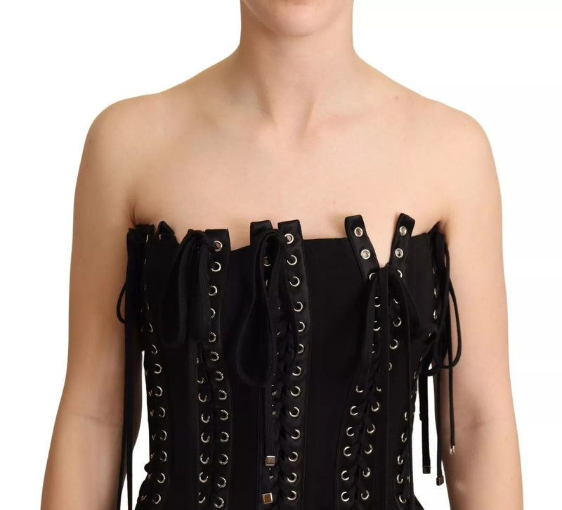 Dolce & Gabbana Black Silk Blend Cady Sleeveless Lace-Up Dress