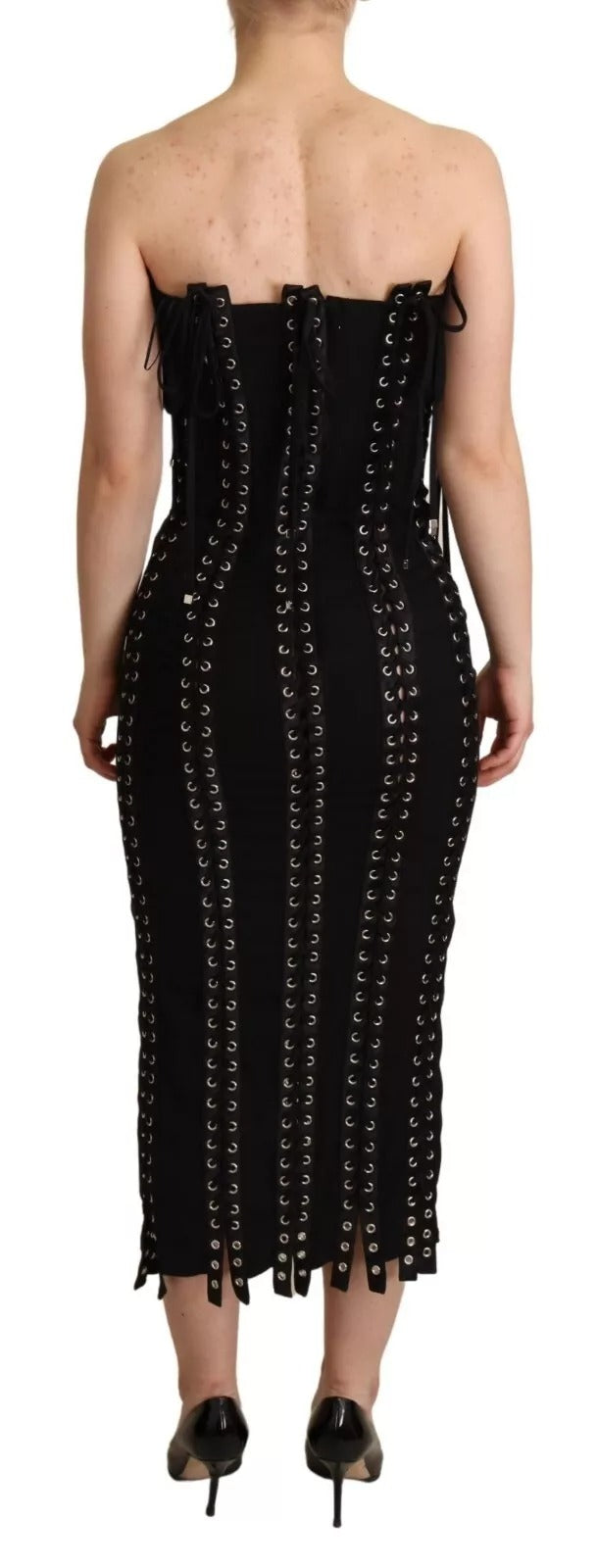 Dolce & Gabbana Black Silk Blend Cady Sleeveless Lace-Up Dress