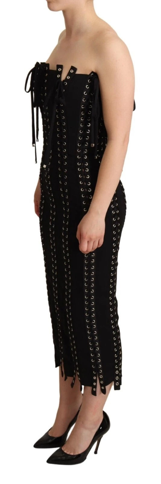 Dolce & Gabbana Black Silk Blend Cady Sleeveless Lace-Up Dress