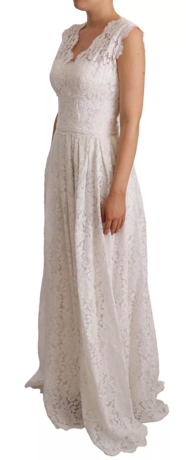 Dolce & Gabbana Robe Maxi Longue en Dentelle Fleurie Blanche