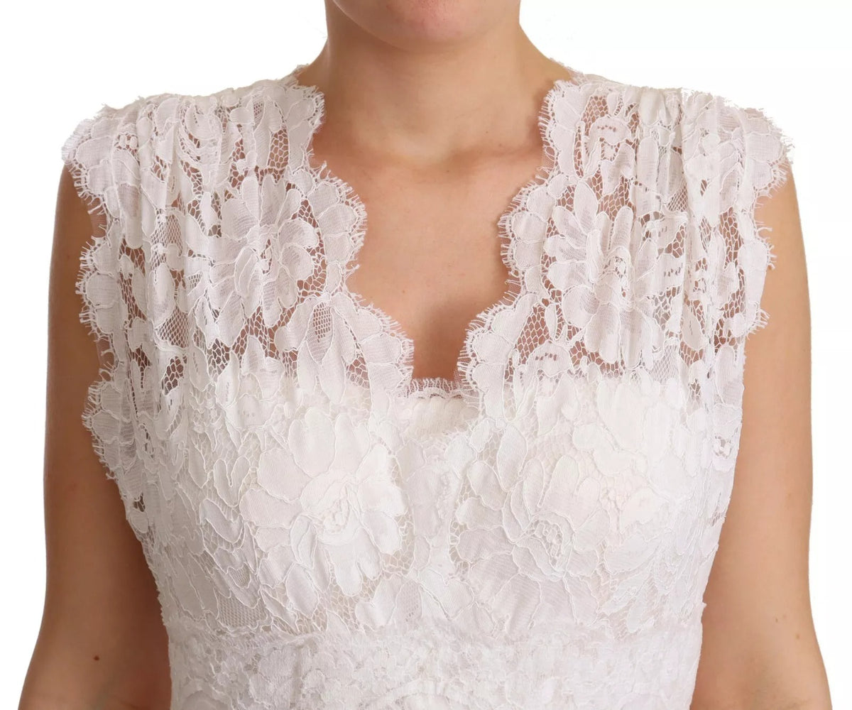 Dolce & Gabbana Robe Maxi Longue en Dentelle Fleurie Blanche