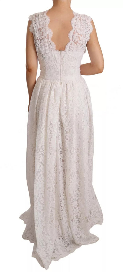 Dolce & Gabbana White Flower Lace Corsage Long Maxi Dress