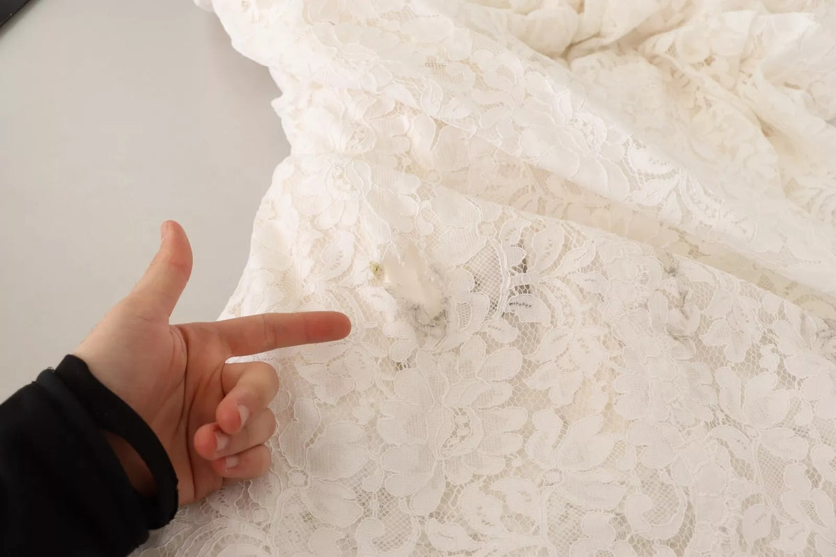 Dolce & Gabbana Robe Maxi Longue en Dentelle Fleurie Blanche