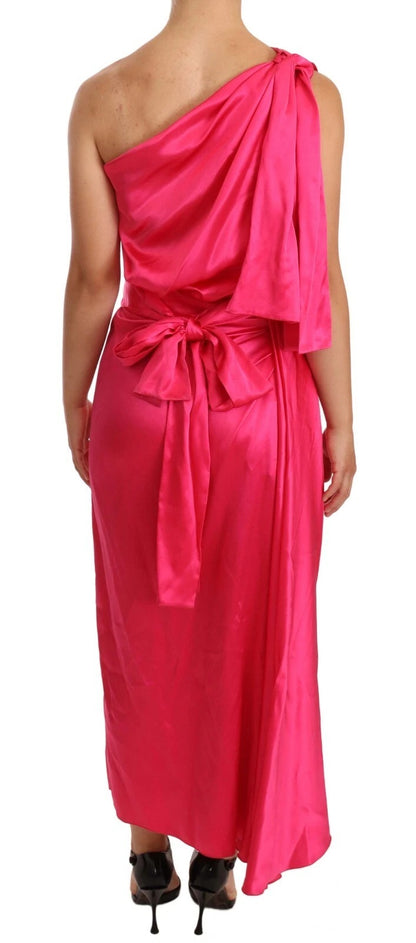 Dolce & Gabbana Pink Sheath Silk Bow Open Shoulder Dress