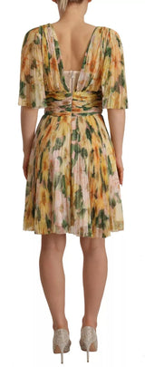 Robe Maxi Plissée à Imprimé Floral Jaune Dolce & Gabbana