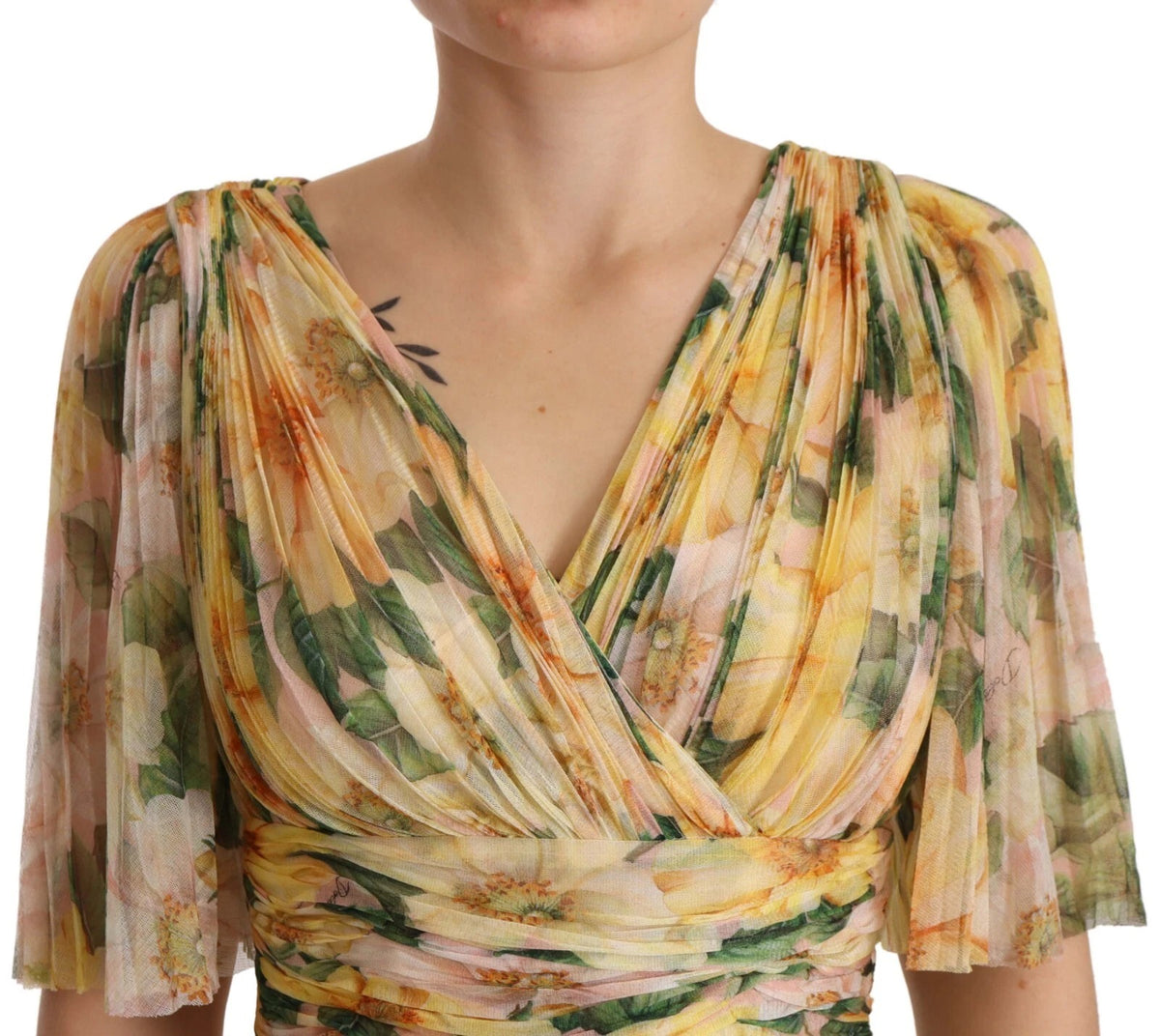 Robe Maxi Plissée à Imprimé Floral Jaune Dolce & Gabbana