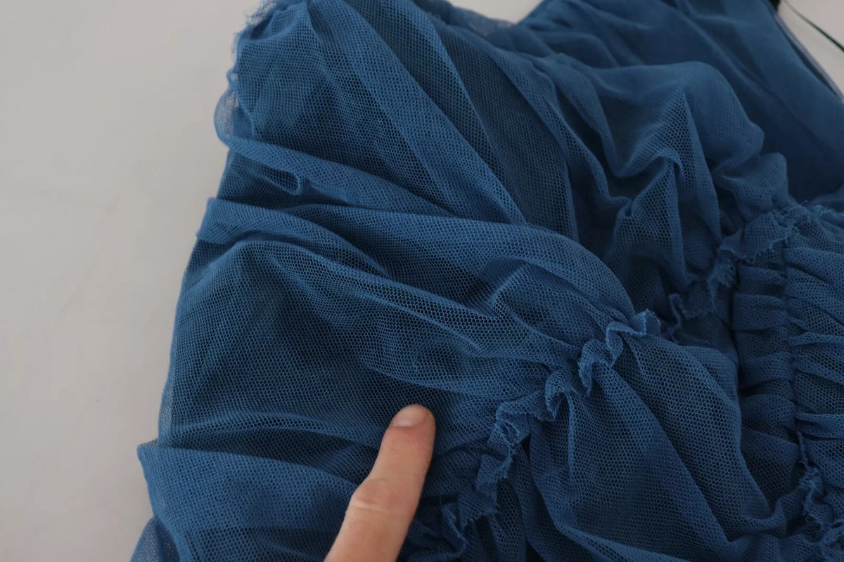 Robe fourreau en tulle bleu à détails froncés Dolce & Gabbana