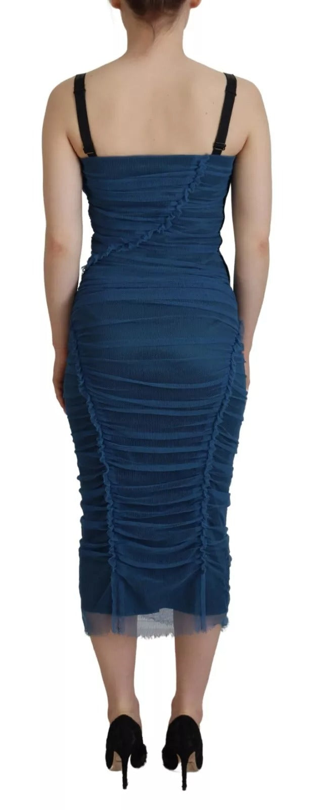 Robe fourreau en tulle bleu à détails froncés Dolce & Gabbana