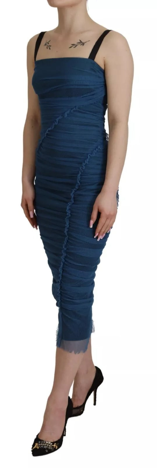 Robe fourreau en tulle bleu à détails froncés Dolce & Gabbana