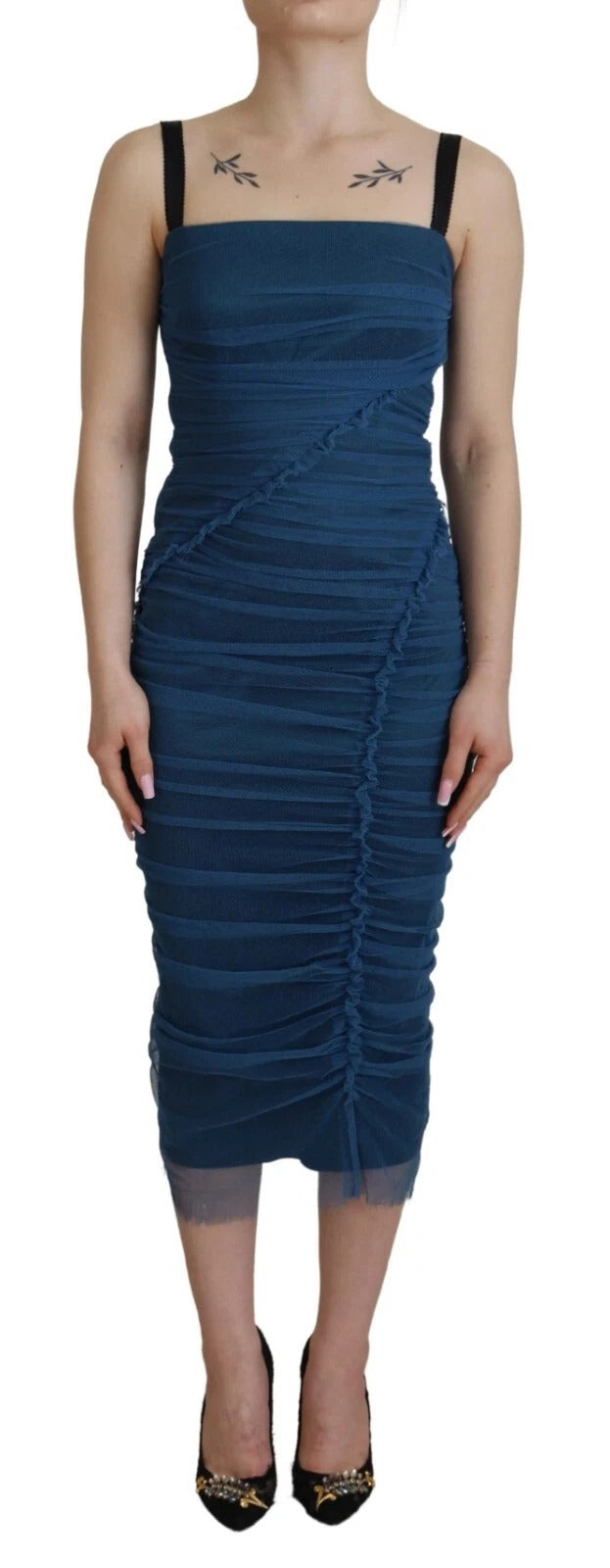 Robe fourreau en tulle bleu à détails froncés Dolce & Gabbana