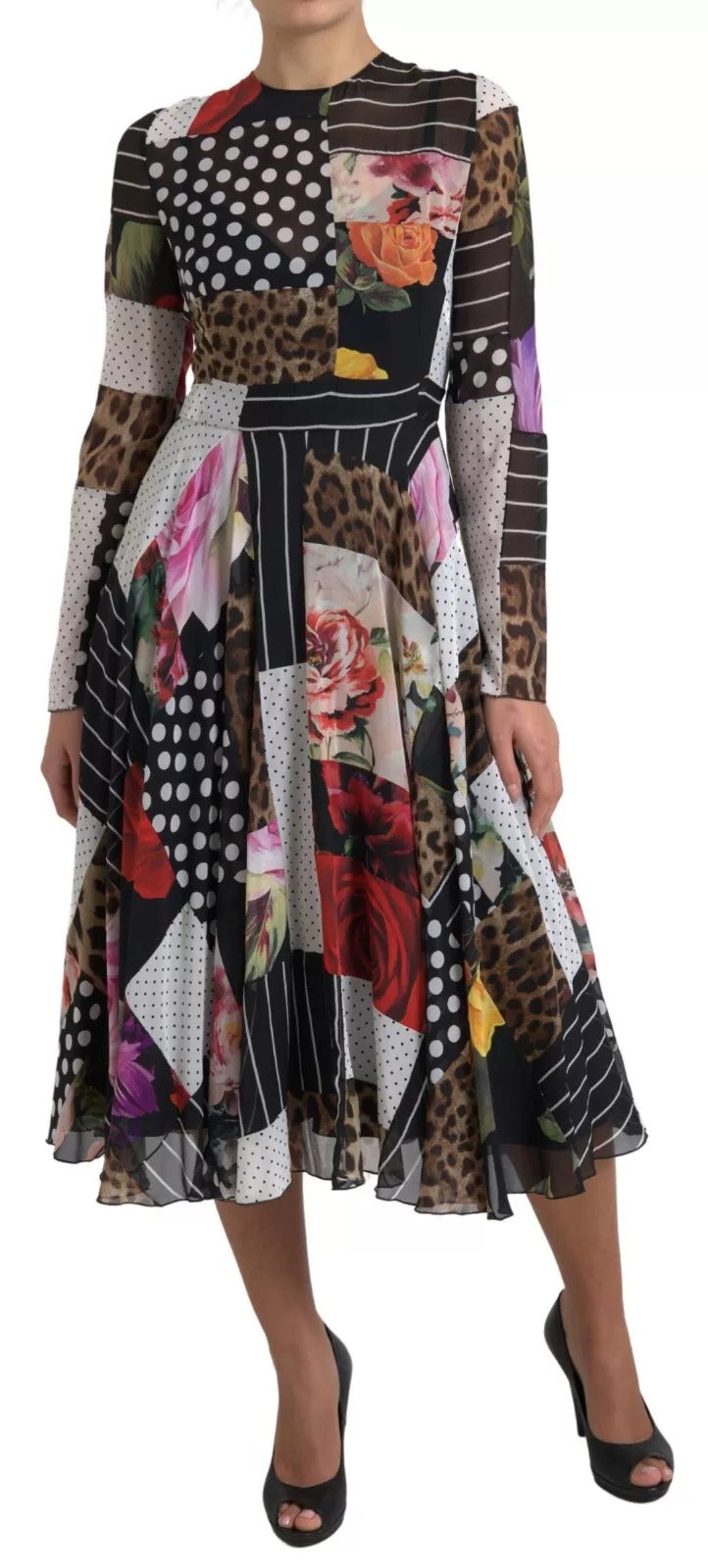 Robe Multicolore Patchwork Floral Léopard Dolce & Gabbana
