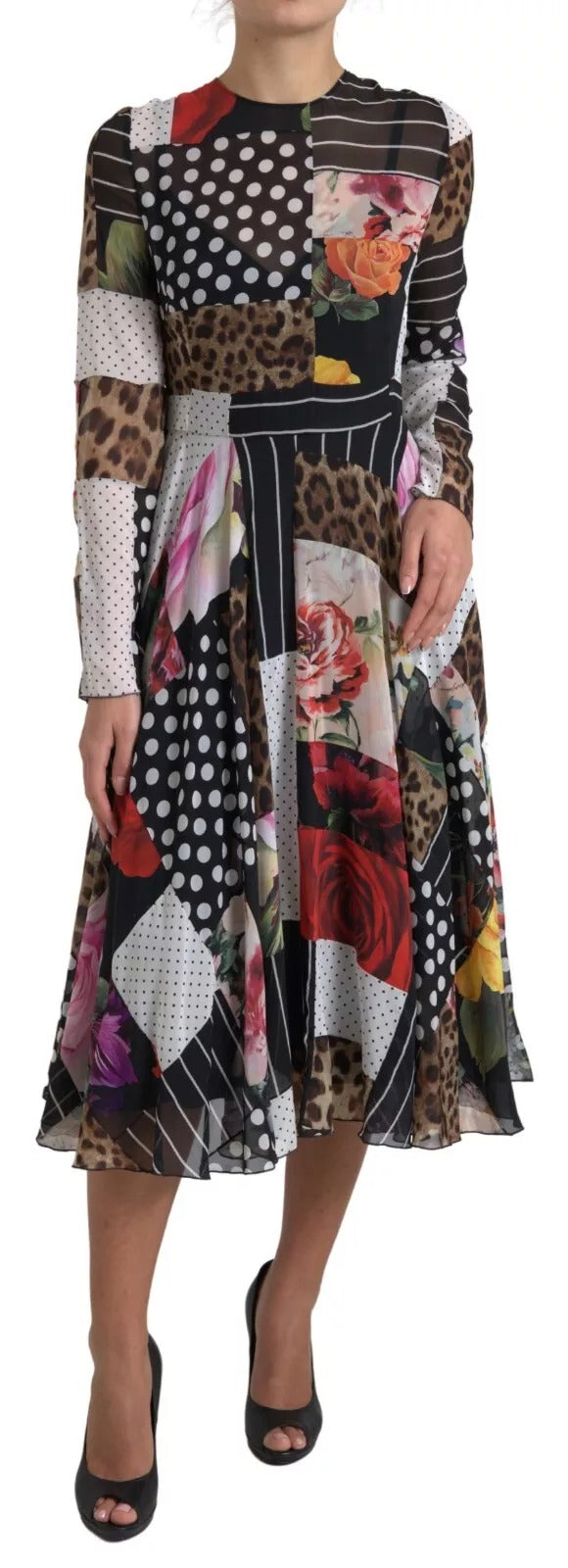 Robe Multicolore Patchwork Floral Léopard Dolce & Gabbana