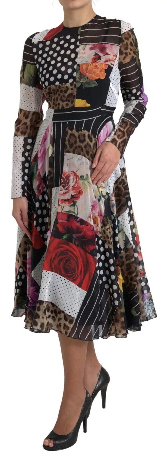 Robe Multicolore Patchwork Floral Léopard Dolce & Gabbana