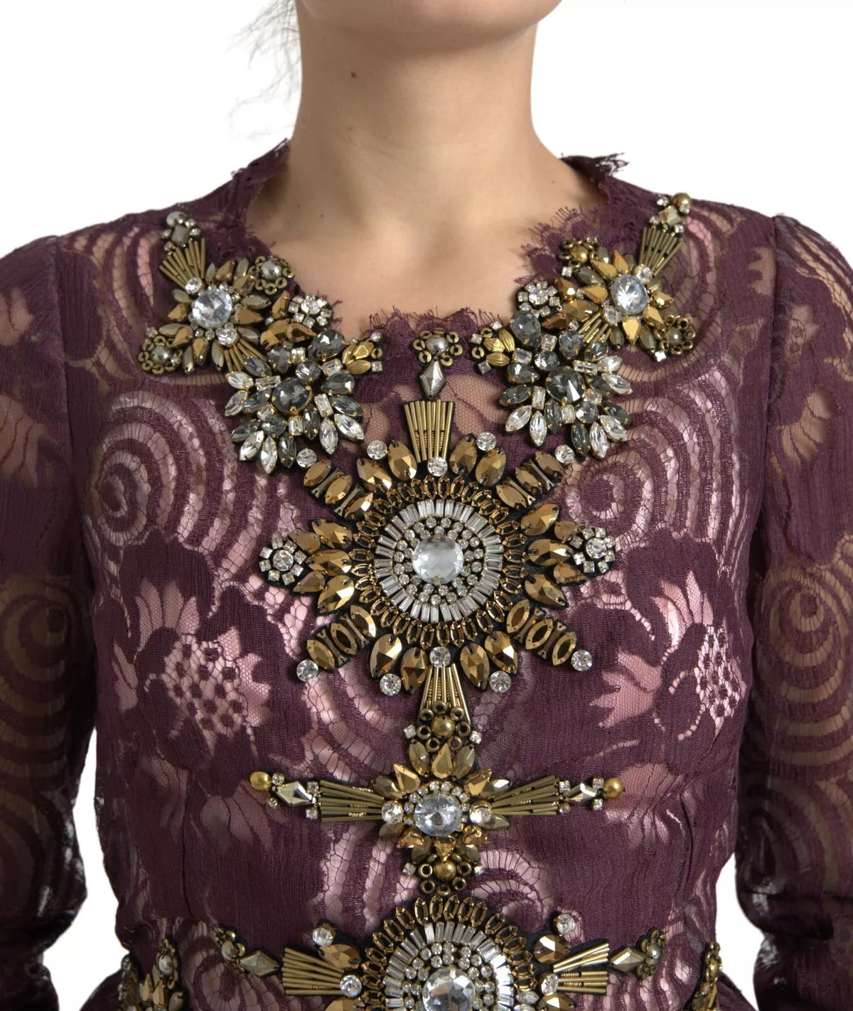 Dolce & Gabbana Robe Longue A-Ligne en Viscose Violet avec Cristaux