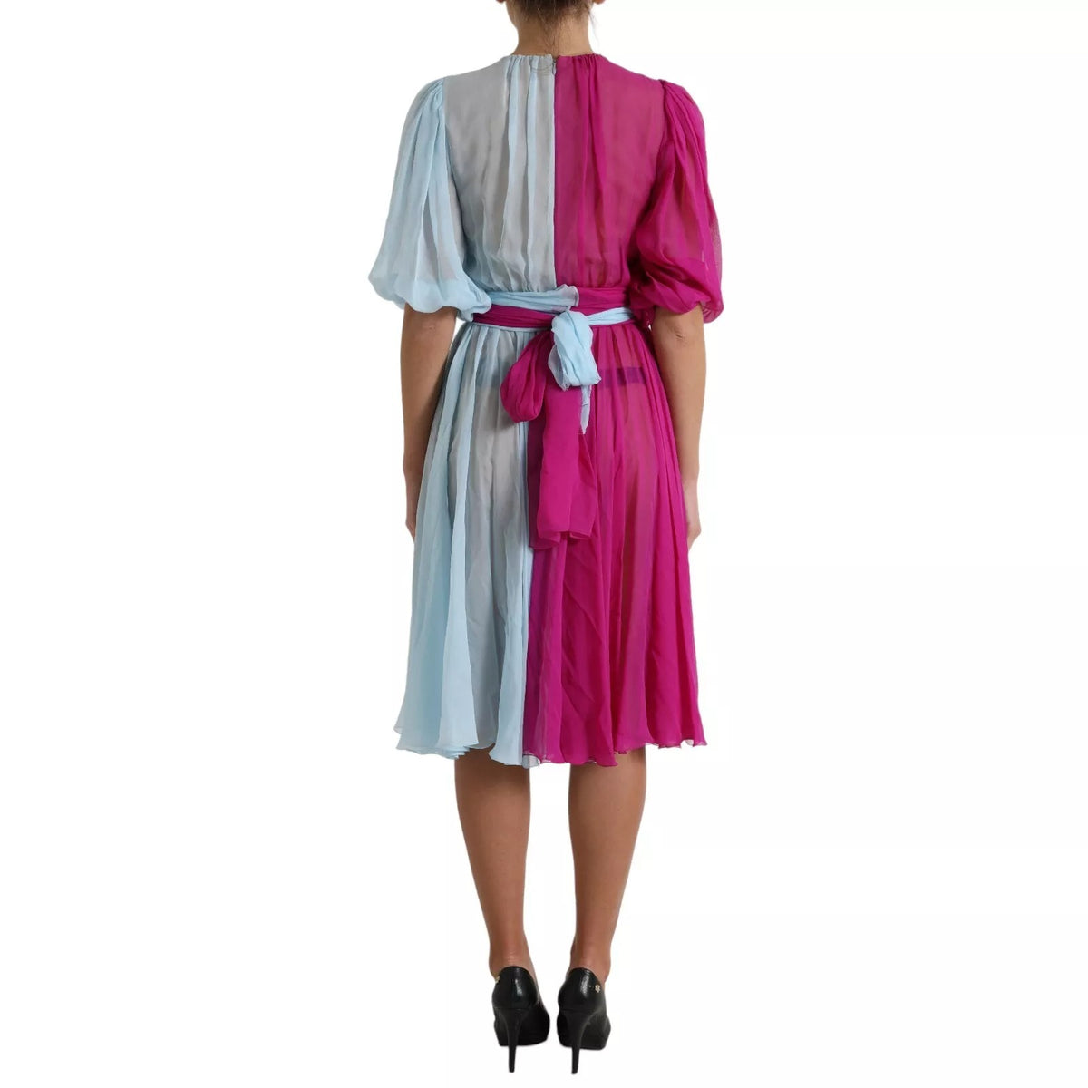 Robe midi en soie bleu clair à deux tons de Dolce &amp; Gabbana
