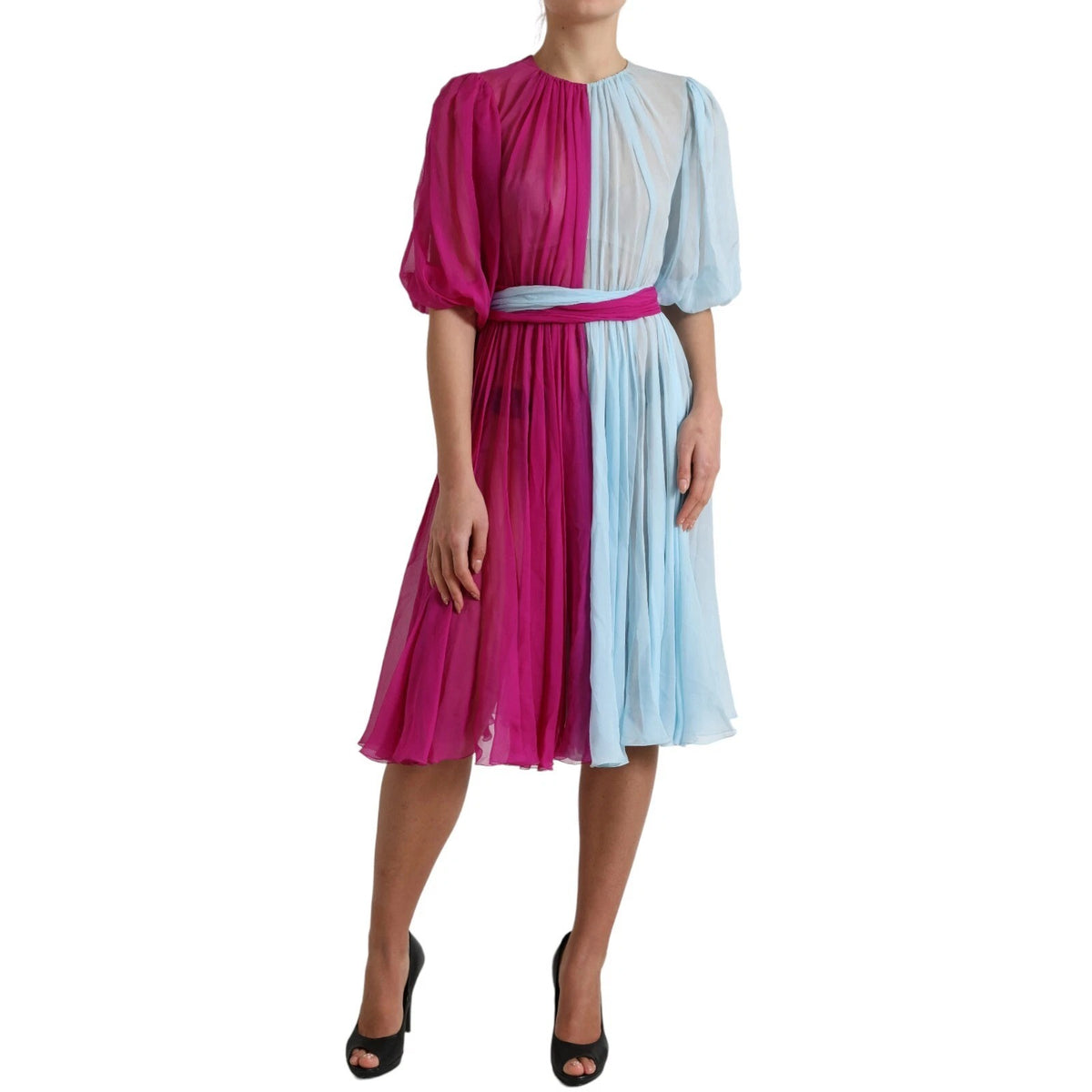 Robe Midi en Soie Bicolore Dolce & Gabbana Light Blue