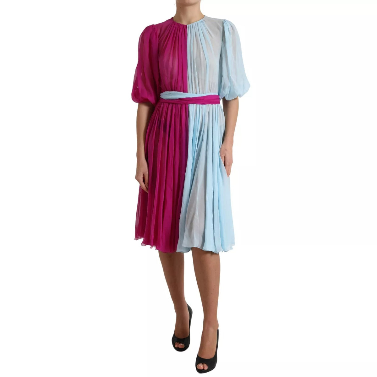 Robe Midi en Soie Bicolore Dolce & Gabbana Light Blue