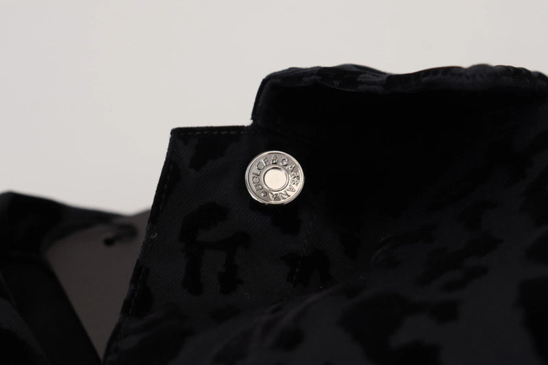 Dolce & Gabbana Veste en Jean Noir à Imprimé Léopard à Manches Longues