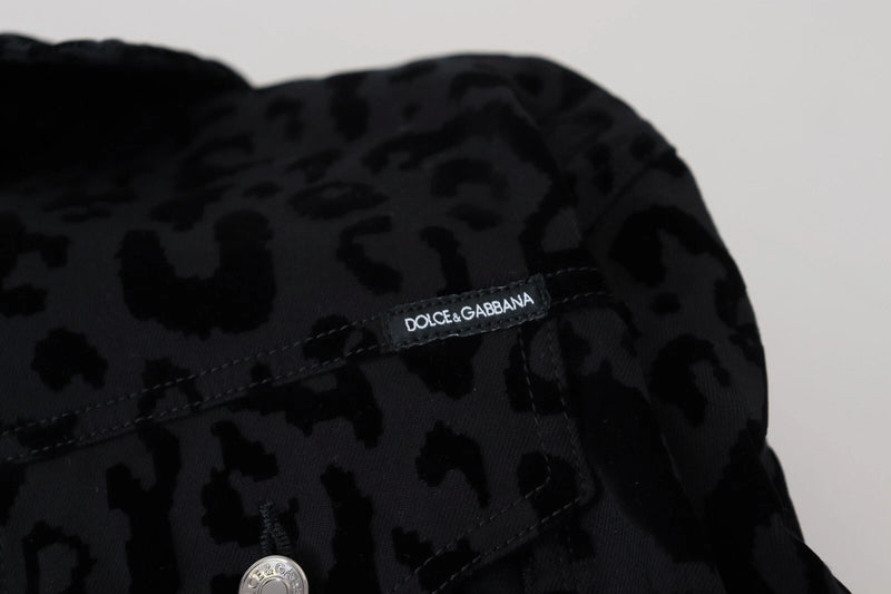 Dolce & Gabbana Veste en Jean Noir à Imprimé Léopard à Manches Longues