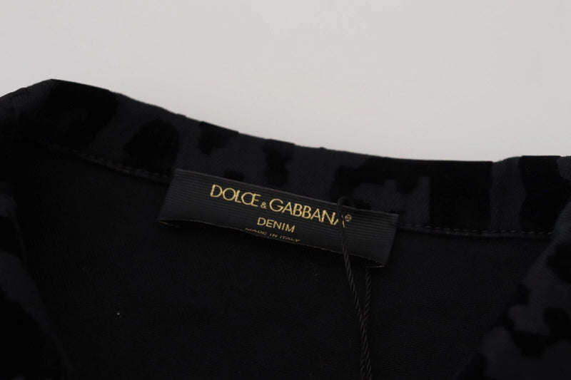 Dolce & Gabbana Veste en Jean Noir à Imprimé Léopard à Manches Longues