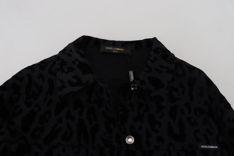Dolce & Gabbana Veste en Jean Noir à Imprimé Léopard à Manches Longues