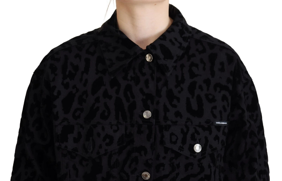 Dolce & Gabbana Cotton Black Leopard Long Sleeve Denim Jacket