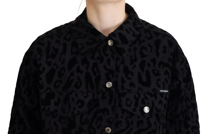 Dolce & Gabbana Veste en Jean Noir à Imprimé Léopard à Manches Longues