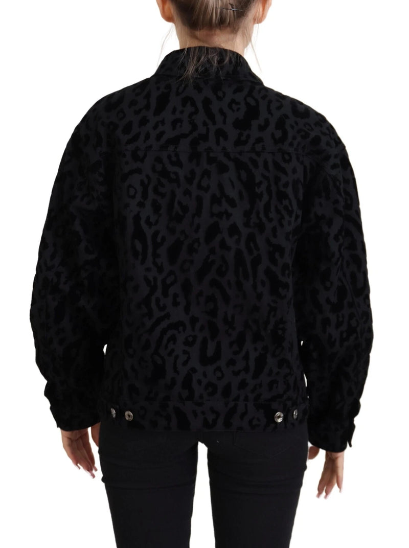 Dolce & Gabbana Veste en Jean Noir à Imprimé Léopard à Manches Longues