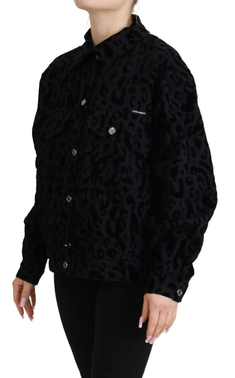 Dolce & Gabbana Veste en Jean Noir à Imprimé Léopard à Manches Longues