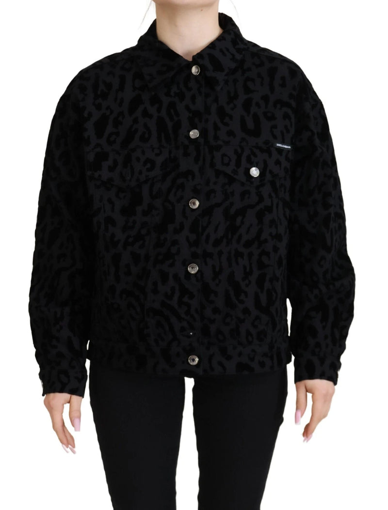Dolce & Gabbana Veste en Jean Noir à Imprimé Léopard à Manches Longues