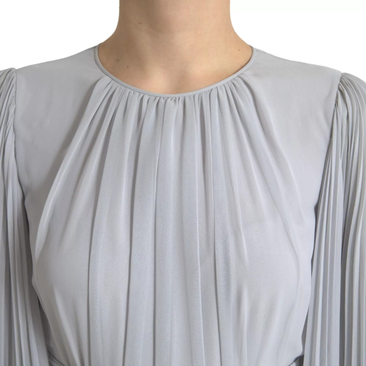 Robe Maxi Plissée Longue en Polyester Gris Clair Dolce & Gabbana