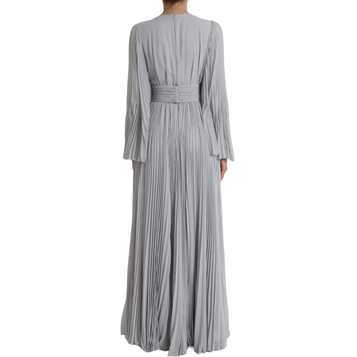 Robe Maxi Plissée Longue en Polyester Gris Clair Dolce & Gabbana
