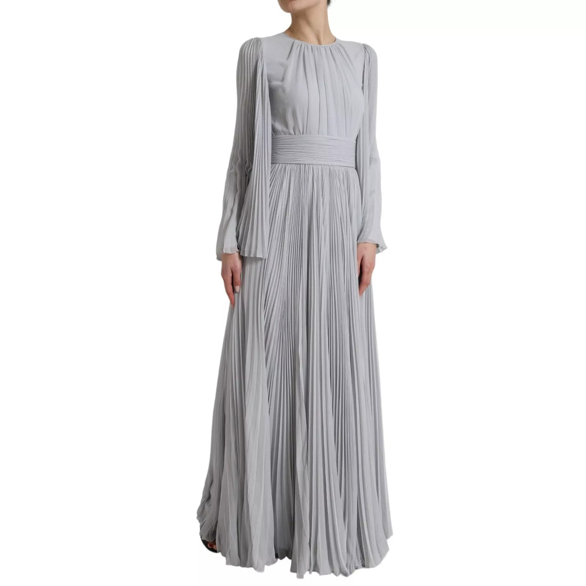 Robe Maxi Plissée Longue en Polyester Gris Clair Dolce & Gabbana
