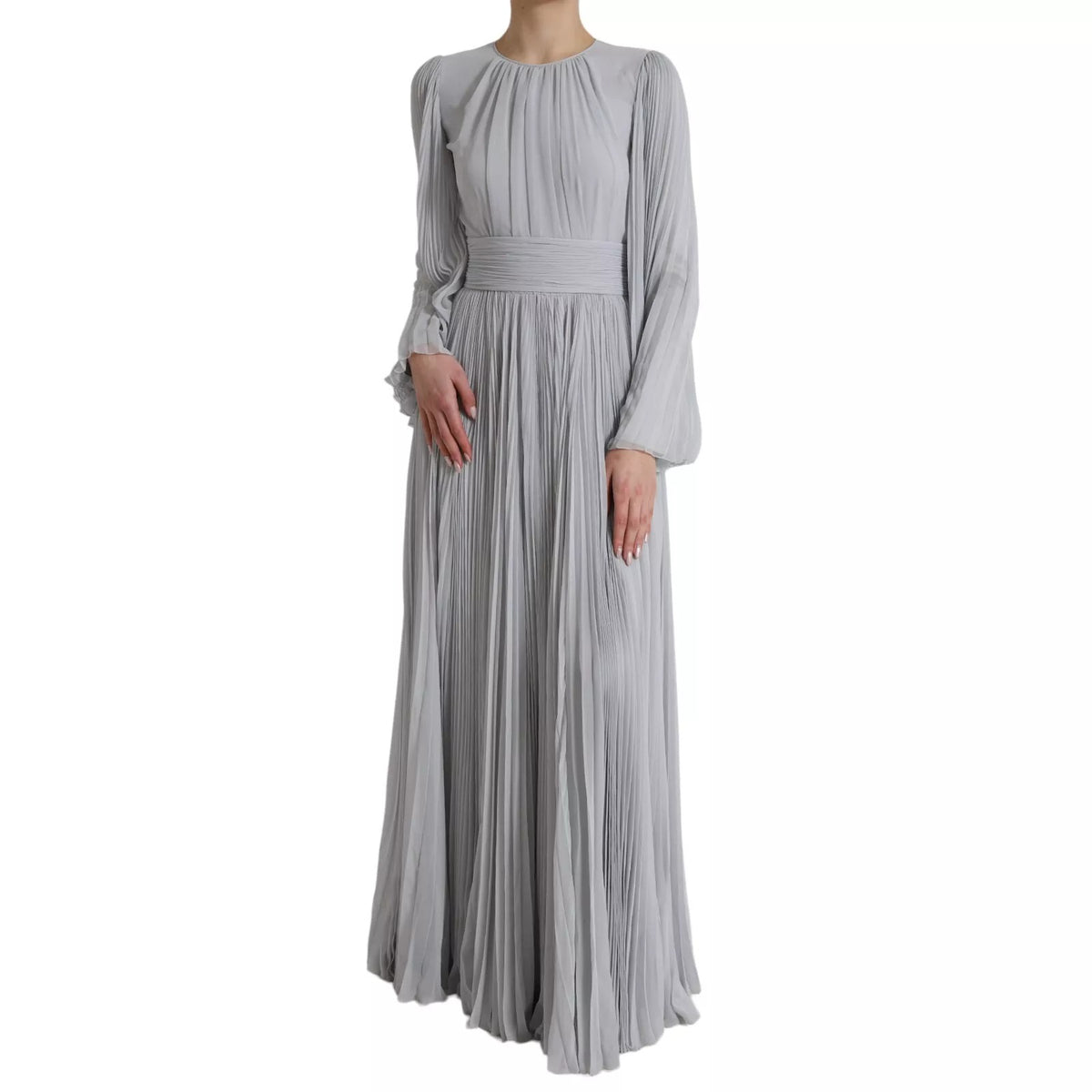 Robe Maxi Plissée Longue en Polyester Gris Clair Dolce & Gabbana