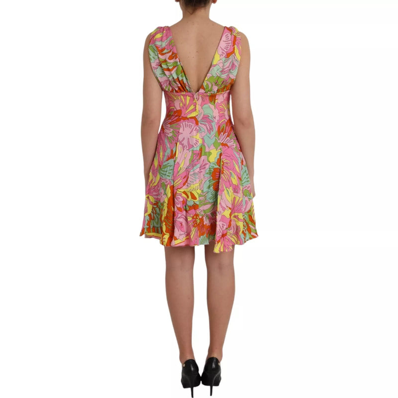 Robe Mini Évasée en Soie Multicolore de Dolce & Gabbana