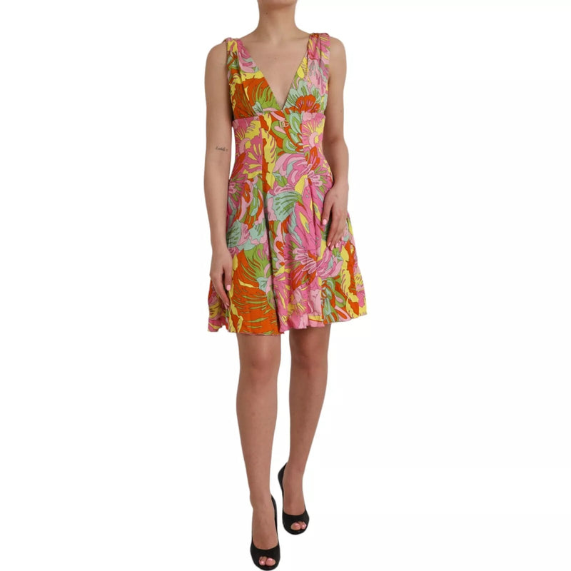 Robe Mini Évasée en Soie Multicolore de Dolce & Gabbana