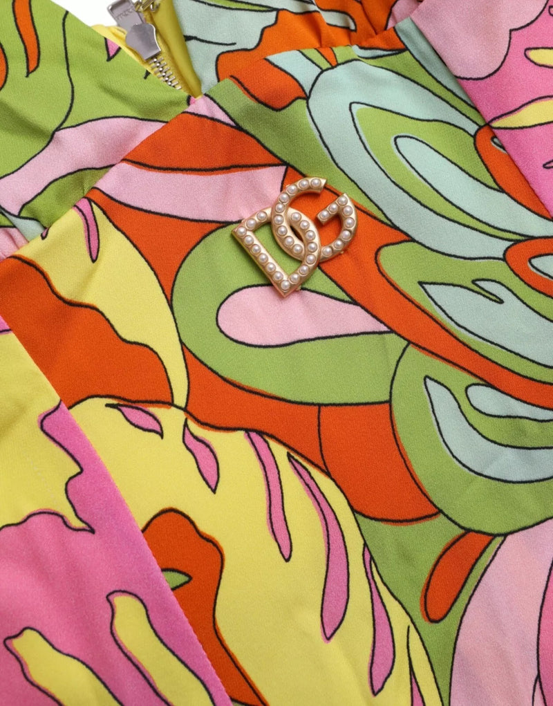 Robe Mini Évasée en Soie Multicolore de Dolce & Gabbana