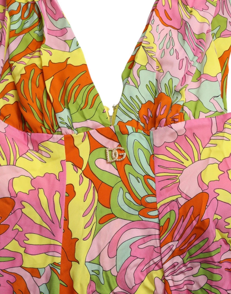 Robe Mini Évasée en Soie Multicolore de Dolce & Gabbana