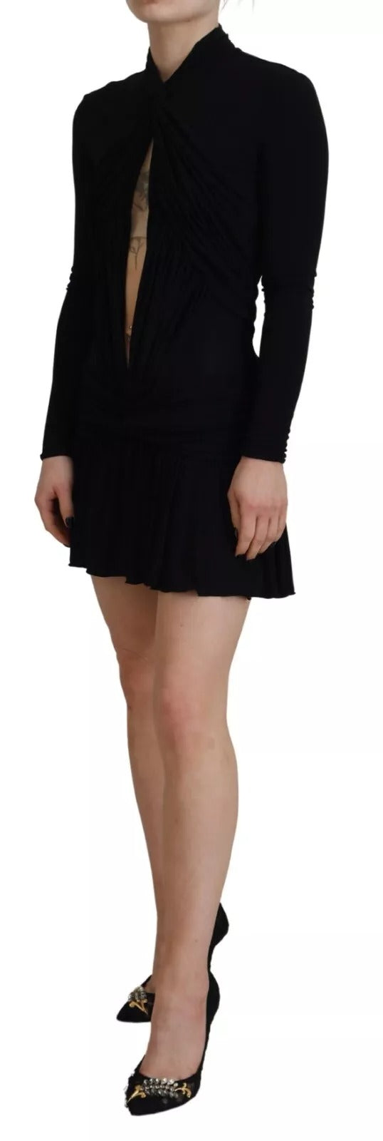 Robe Mini Dsquared² en Viscose Noire à Manches Longues et Découpes