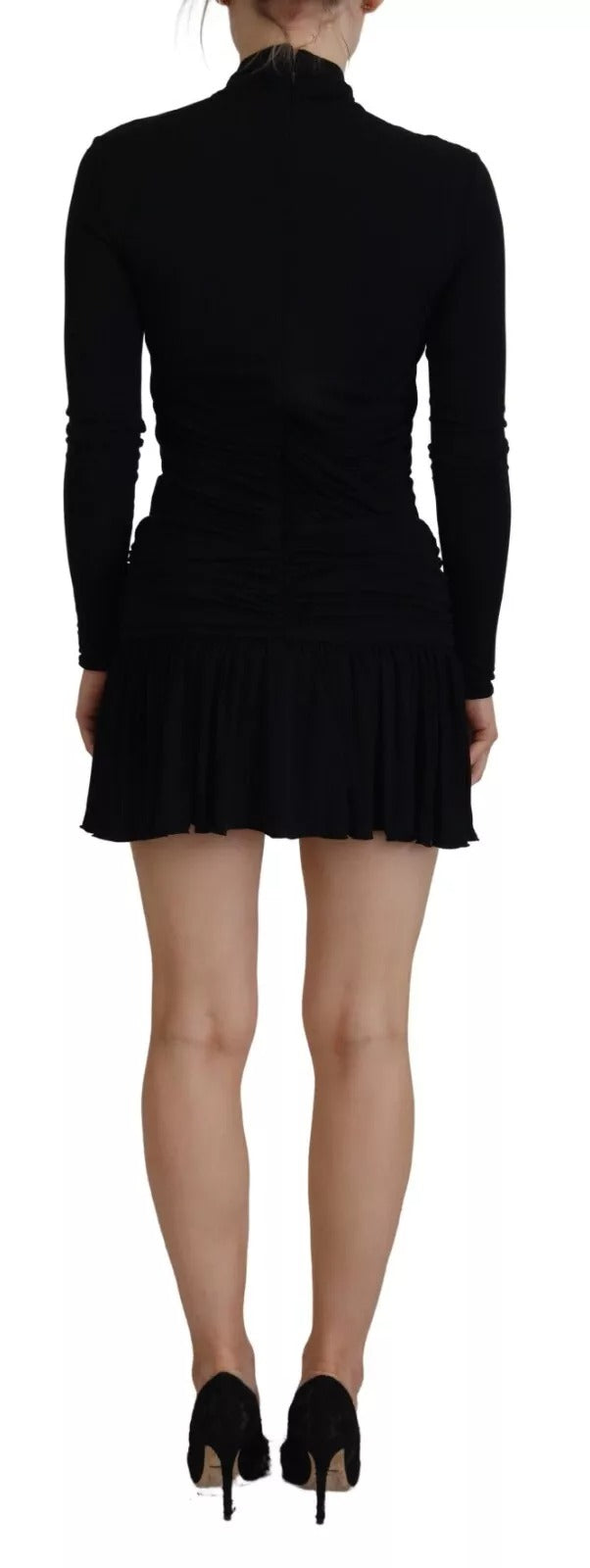 Robe Mini Dsquared² en Viscose Noire à Manches Longues et Découpes