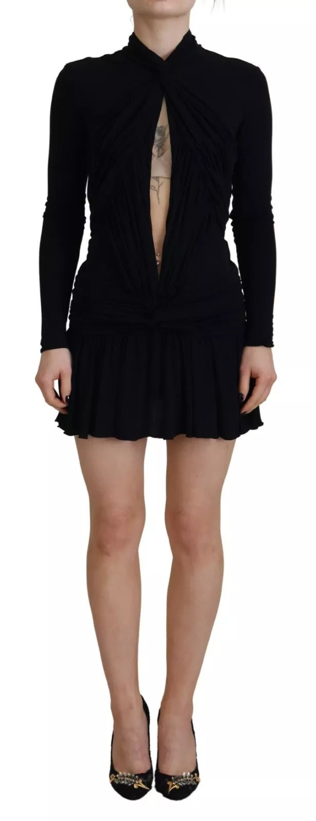 Robe Mini Dsquared² en Viscose Noire à Manches Longues et Découpes