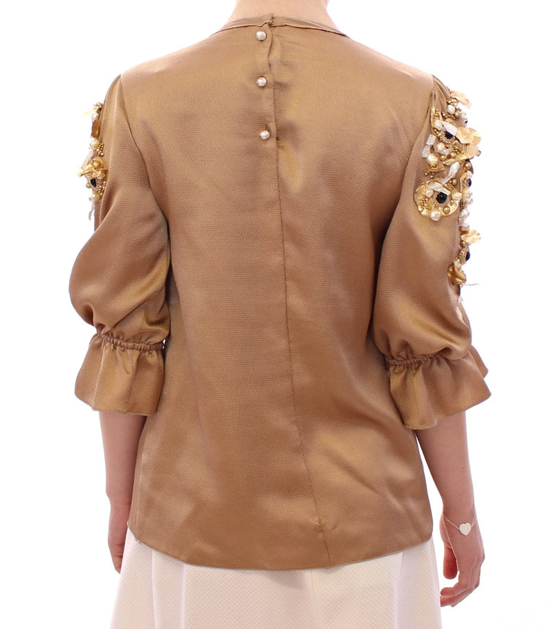 Dolce & Gabbana Gold Crystal Special Piece Runway Blouse