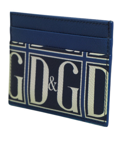 Porte-cartes en cuir de veau bleu avec logo DG et monogramme de Dolce &amp; Gabbana