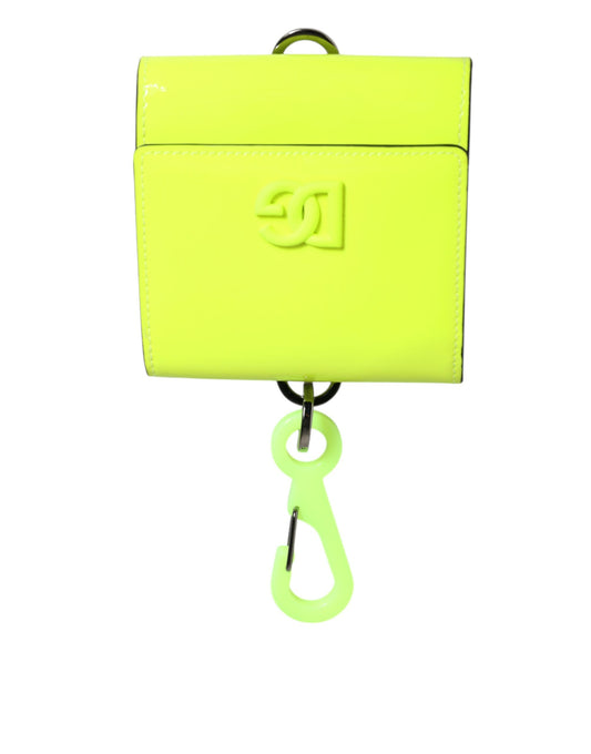 Portefeuille porte-cartes Dolce & Gabbana jaune vert à deux volets avec logo DG et sangle de cou