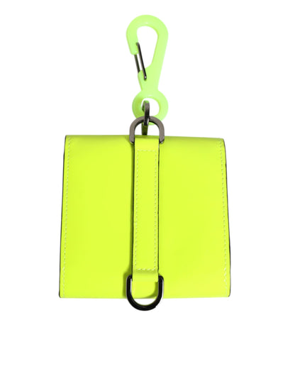 Portefeuille porte-cartes Dolce & Gabbana jaune vert à deux volets avec logo DG et sangle de cou