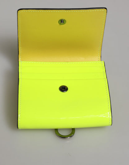 Portefeuille porte-cartes Dolce & Gabbana jaune vert à deux volets avec logo DG et sangle de cou