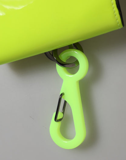 Portefeuille porte-cartes Dolce & Gabbana jaune vert à deux volets avec logo DG et sangle de cou