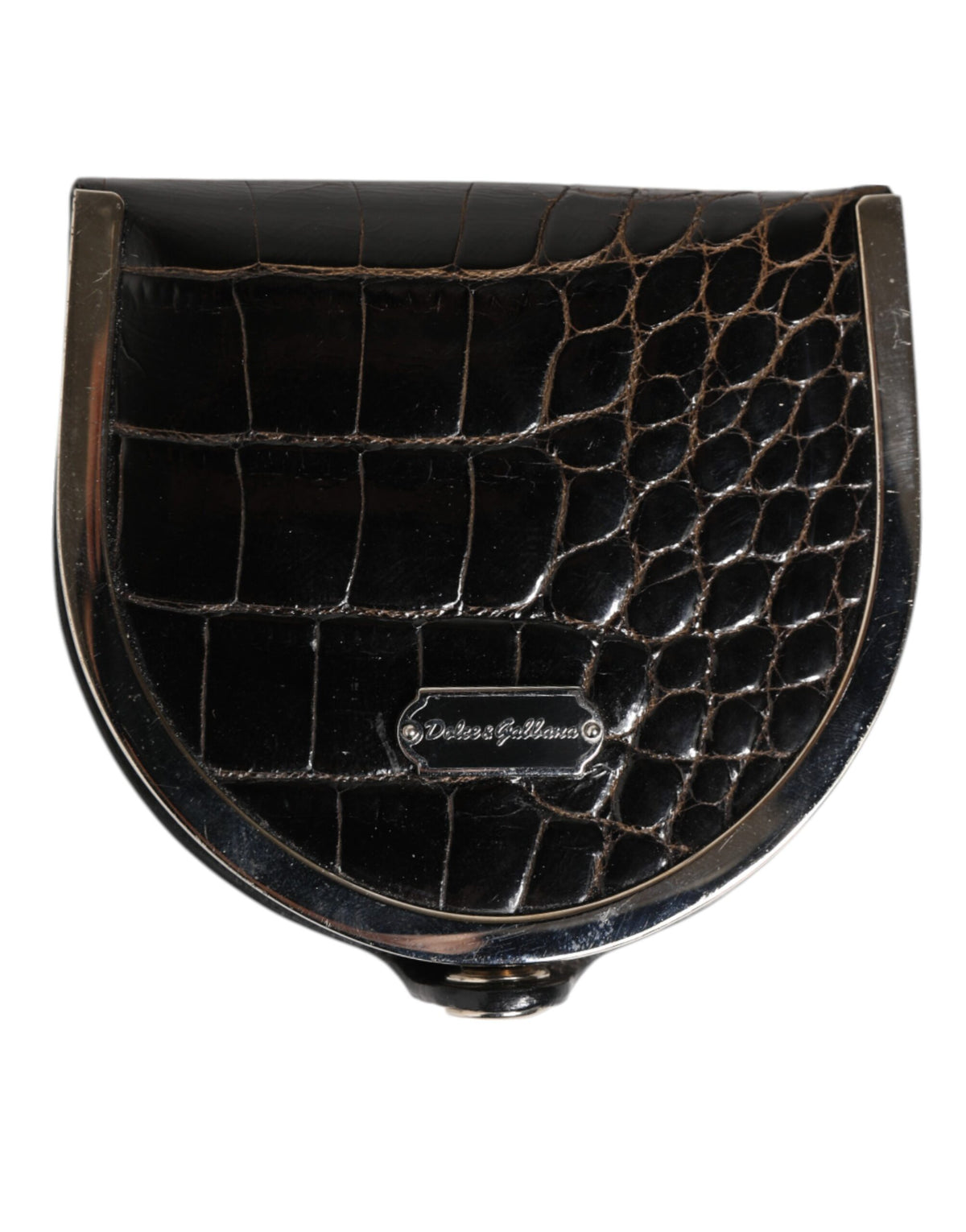 Portefeuille monnaie homme Dolce &amp; Gabbana en cuir de crocodile noir poli