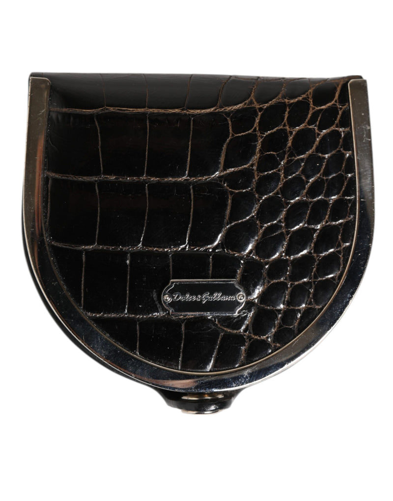 Portefeuille monnaie homme Dolce &amp; Gabbana en cuir de crocodile noir poli