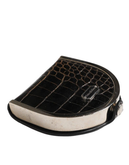 Portefeuille monnaie homme Dolce &amp; Gabbana en cuir de crocodile noir poli